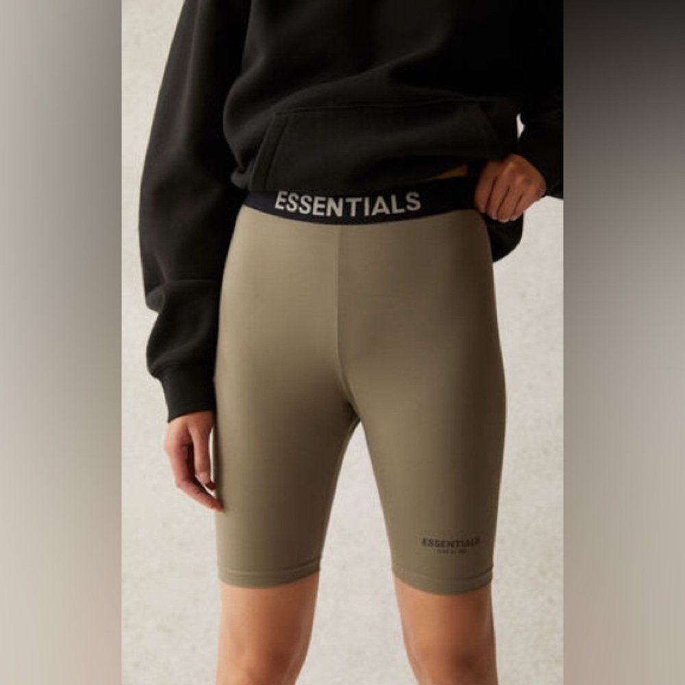 Essentials Athletic High Waist Biker Shorts in Taupe Green / Charcoal